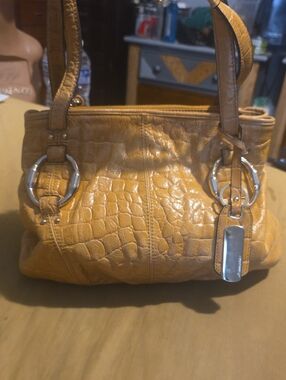 B. Makowsky Croc-Embossed Leather Shoulder Bag, Mustard Yellow